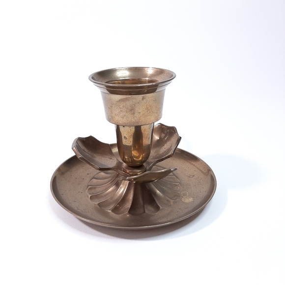 Enesco Vintage Solid Brass Finger Loop Candlestick Holder Floral Petals - Picture 2 of 11